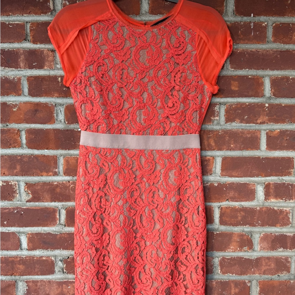 BCBGMaxAzria Vibrant Red Lace Mini Dress